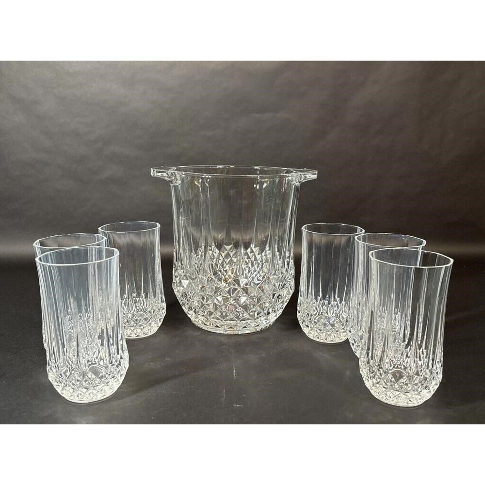 Cristal d'arques Longchamp J.G. Durand Crystal Champagne Bucket France w/Glasses